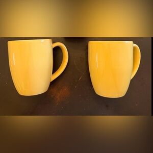 2 Lands’ End mugs - 2 yellow/gold Hand painted. Made in Mexico